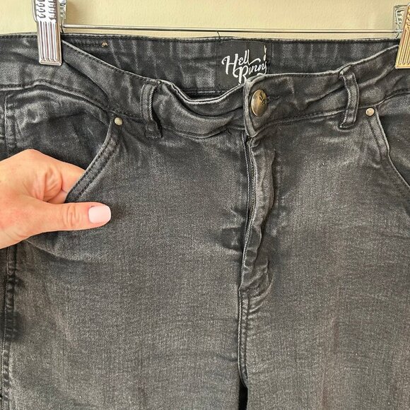 Hell Bunny Black Wash Carpenter Denim Baggy Jeans Women’s Size XL 34 Waist - Picture 3 of 5
